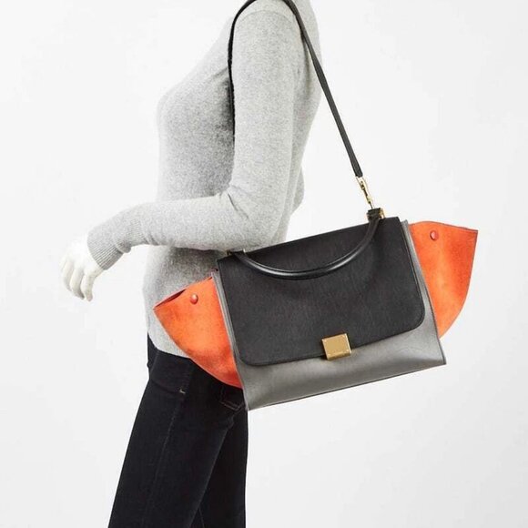 Celine Tri-Color Smooth Leather and Suede Medium Trapeze Bag - Picture 2 of 12